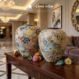  Lọ hoa vẽ bách hoa chấm màu dáng vò chum - Gốm sứ Biên Hòa 