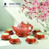  Bộ Ấm Chén Đất Nung Bát Tràng Cao Cấp Kèm Đĩa Cánh Sen Màu Đen - Bộ Ấm Trà Gốm Mộc Sang Trọng Làm Quà Tặng - Làng Gốm 