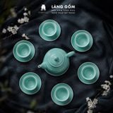  Bộ Ấm Chén Bát Tràng Thanh Ngọc Liên Hoa Họa Tiết Khắc Sen Chìm Thủ Công, Uống Trà Quà Tặng Cao Cấp - Làng Gốm 