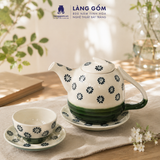  Bộ Trà Quai Sứ Ngược 800ml Họa Tiết Vẽ Tay Thủ Công Gốm Sứ Bát Tràng, Bộ Trà Quà Tặng Tiếp Khách - Làng Gốm 