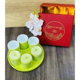  Bộ cốc gốm sứ - Ly sứ uống trà, uống nước kèm khay tròn - Bộ cốc đĩa vân đá nhiều màu cao cấp - Gốm sứ Bát Tràng 