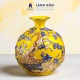  Bình tích lộc Bát Tràng vẽ chỉ vàng 18K Hoàng Kim Thuận Vận - Đắp nổi Thuận buồm xuôi gió, Kim đào trường thọ 