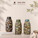  Lọ Hoa Mosaic Gốm Biên Hòa Khắc Nổi Men Xanh Đồng Trổ Cao 28cm 