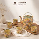  Bộ Ấm Tích Gốm Biên Hòa Men Bách Hoa Khắc Nổi 1.5L 