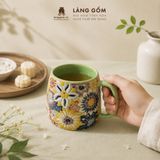  Cốc Trà Gốm Thủ Công Men Bách Hoa Khắc Nổi Có Quai 