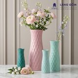  Bình cắm hoa trang trí giỏ đan màu pastel, men mát, gốm sứ Bát Tràng cao cấp, dùng để bàn, phòng khách 