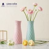  Bình cắm hoa trang trí giỏ đan màu pastel, men mát, gốm sứ Bát Tràng cao cấp, dùng để bàn, phòng khách 