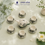  Bộ Trà Quai Sứ Ngược 800ml Họa Tiết Vẽ Tay Thủ Công Gốm Sứ Bát Tràng, Bộ Trà Quà Tặng Tiếp Khách - Làng Gốm 
