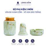  Bộ Ấm Chén Kèm Khay Tròn Bát Tràng Màu Vân Đá Vẽ Đào Trắng 350ml - Bộ Bình Trà Gốm Sứ Đẹp Làm Quà Tặng 