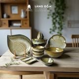 Bộ bát đĩa, bộ bàn ăn gia đình men hỏa biến màu ngọc trai, dành cho 4-6 người - Gốm sứ Bát Tràng - Làng Gốmv 