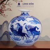  Bình tích lộc phong thủy Bát Tràng men lam cổ hoạ tiết Mã đáo thành công, Thuận buồm xuôi gió 