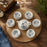  Bộ Ấm Trà Quai Sứ Họa Tiết Vẽ Tay Thủ Công Gốm Sứ Bát Tràng, Bộ Ấm Chén Quà Tặng Tiếp Khách Cao Cấp - Làng Gốm 