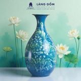  Bình Tích Lộc Phong Thủy Dáng Tỳ Bà Bích Ngọc Liên Ngư, Vẽ Tay Cá Chép & Sen Trắng Tinh Xảo 