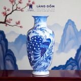  Lục bình phong thủy men lam Bát Tràng vẽ tay Khổng tước Cát Tường, Mẫu đơn Trường Xuân 