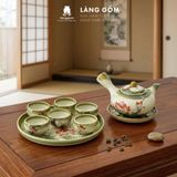  Bộ ấm chén dáng quai chuôi vẽ trúc xanh kèm khay tròn 