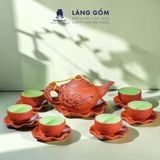  Bộ Ấm Chén Đất Nung Bát Tràng Cao Cấp Kèm Đĩa Cánh Sen Màu Đen - Bộ Ấm Trà Gốm Mộc Sang Trọng Làm Quà Tặng - Làng Gốm 