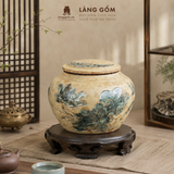  Hũ Đựng Trà Gốm Bát Tràng Thạch Hoàng Khắc Sen Thủ Công, Hũ Trà Trang Trí, Quà Tặng Cao Cấp - Gốm Bát Tràng - Làng Gốm 