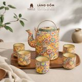  Bộ Ấm Tích Gốm Biên Hòa Men Bách Hoa Khắc Nổi 1.5L 