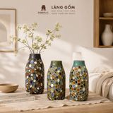  Lọ Hoa Mosaic Gốm Biên Hòa Khắc Nổi Men Xanh Đồng Trổ Cao 28cm 
