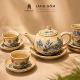  Bộ ấm chén Bát Tràng men hoàng thổ cao cấp kèm đĩa lót - Bộ ấm trà làm quà tặng sang trọng - Làng Gốm 