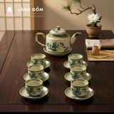  Bộ ấm chén vẽ tay kiểu chữ thập vẽ hoa - dung tích 500ml 