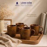  Cốc Uống Trà Men Hỏa Biến Màu Nâu Trầm Khắc Nổi Hoa Sen 500ml, Ly Gốm Thủ Công - Gốm Sứ Xuất Khẩu Cao Cấp 