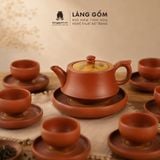  Bộ ấm trà gốm mộc đất nung kèm thuyền trà - Bộ ấm tử sa pha trà - Quà tặng cao cấp - Gốm sứ Bát Tràng 