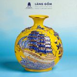 Bình tích lộc Bát Tràng vẽ chỉ vàng 18K Hoàng Kim Thuận Vận - Đắp nổi Thuận buồm xuôi gió, Kim đào trường thọ 
