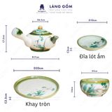  Bộ ấm chén dáng quai chuôi vẽ trúc xanh kèm khay tròn 