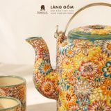  Bộ Ấm Tích Gốm Biên Hòa Men Bách Hoa Khắc Nổi 1.5L 
