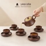  Bộ ấm trà gốm mộc đất nung kèm thuyền trà - Bộ ấm tử sa pha trà - Quà tặng cao cấp - Gốm sứ Bát Tràng 