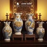  Bình Hoa, Lọ Hoa Bàn Thờ Miệng Lượn Men Rạn Đắp Nổi Họa Tiết Rồng, Chim Công Hoa Đào, Sen H24-60cm 