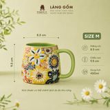  Cốc Trà Gốm Thủ Công Men Bách Hoa Khắc Nổi Có Quai 