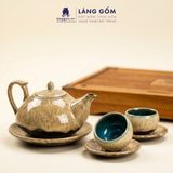  Bộ Ấm Chén Men Hỏa Biến Nham Thạch Vàng Bát Tràng Cao Cấp 