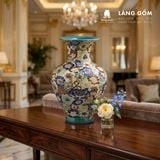  Lọ hoa gốm sứ Biên Hòa dáng phễu vẽ bách hoa chấm màu 