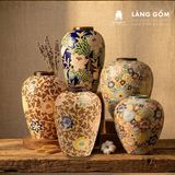  Lọ hoa vẽ bách hoa chấm màu dáng vò chum - Gốm sứ Biên Hòa 