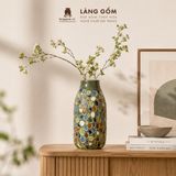  Lọ Hoa Mosaic Gốm Biên Hòa Khắc Nổi Men Xanh Đồng Trổ Cao 28cm 