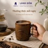  Cốc Uống Trà Men Hỏa Biến Màu Nâu Trầm Khắc Nổi Hoa Sen 500ml, Ly Gốm Thủ Công - Gốm Sứ Xuất Khẩu Cao Cấp 