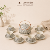  Bộ Ấm Trà Quai Đồng Gốm Sứ Bát Tràng Men Vẽ Thủ Công 450ml/900ml, Bộ Trà Uống Trà Quà Tặng Gốm Sứ Bát Tràng - Làng Gốm 