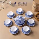  Bộ ấm chén men lam bách hoa thủ công gốm sứ Bát Tràng cao cấp - Bộ ấm trà men lam làm quà tặng sang trọng - Làng Gốm 
