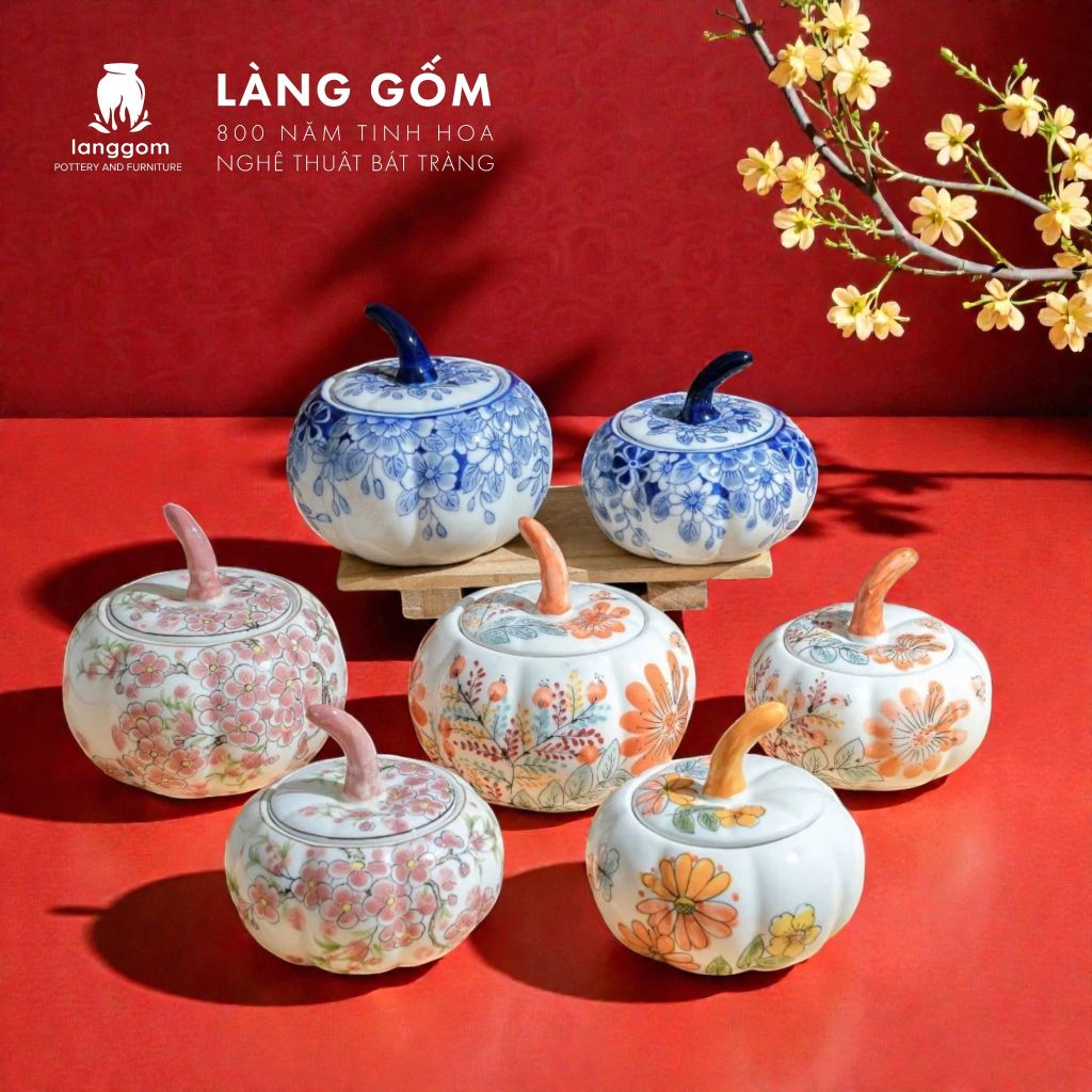  Bô Hũ Mứt Hoạ Tiết Vẽ Hoa Gốm Sứ Bát Tràng 