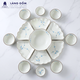  Bộ Đồ Ăn Hoa Mặt Trời Vẽ Đào Xanh Men Trắng Cao Cấp Bát Tràng 