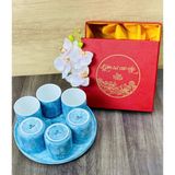  Bộ cốc gốm sứ - Ly sứ uống trà, uống nước kèm khay tròn - Bộ cốc đĩa vân đá nhiều màu cao cấp - Gốm sứ Bát Tràng 