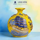 Bình tích lộc Bát Tràng vẽ chỉ vàng 18K Hoàng Kim Thuận Vận - Đắp nổi Thuận buồm xuôi gió, Kim đào trường thọ 