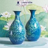  Bình Tích Lộc Phong Thủy Dáng Tỳ Bà Bích Ngọc Liên Ngư, Vẽ Tay Cá Chép & Sen Trắng Tinh Xảo 