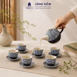  Bộ Trà Quai Sứ Ngược 800ml Họa Tiết Vẽ Tay Thủ Công Gốm Sứ Bát Tràng, Bộ Trà Quà Tặng Tiếp Khách - Làng Gốm 