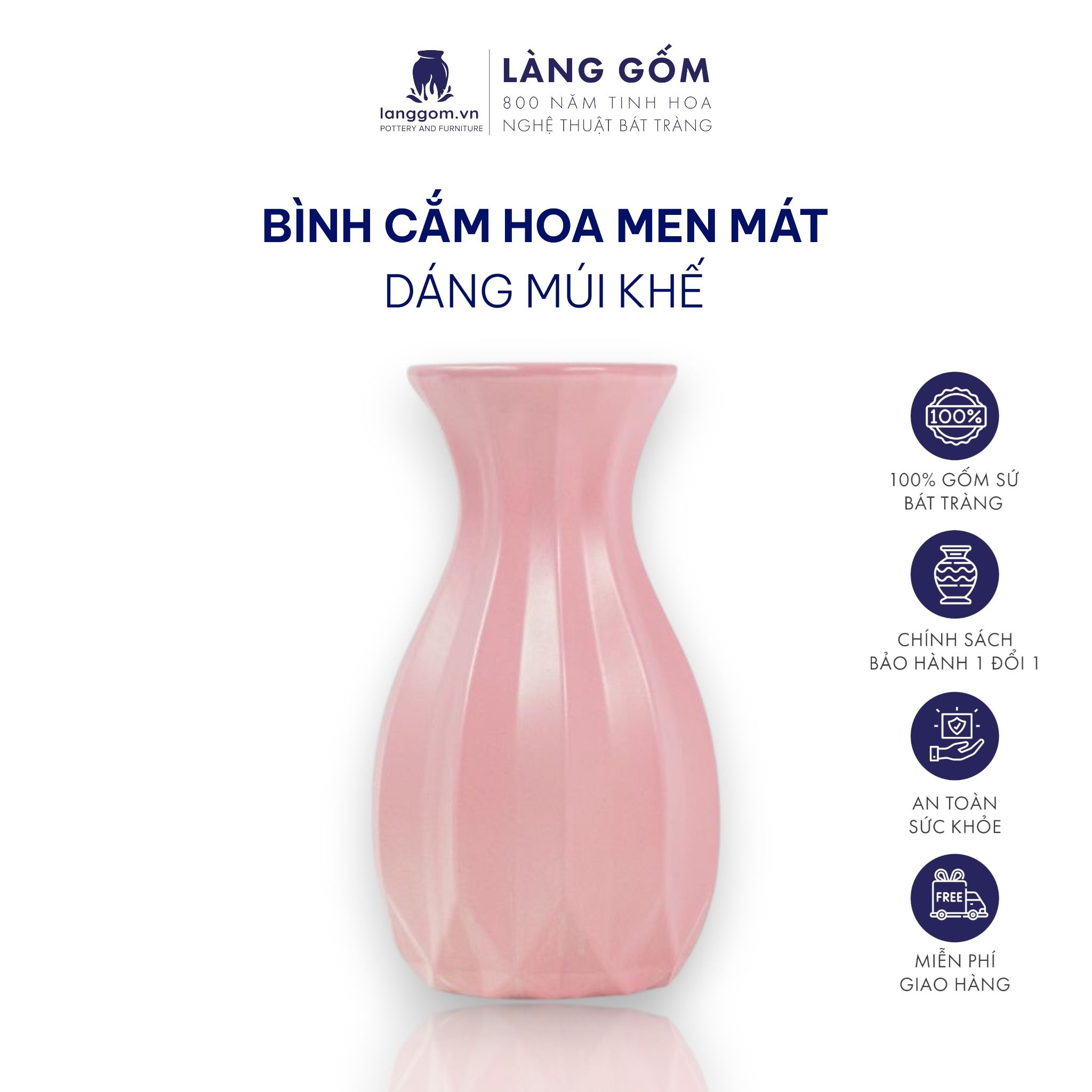  Bình hoa men mát dáng múi khế màu pastel 