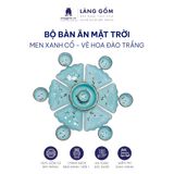  Bộ bát đĩa hoa mặt trời men xanh cổ hoa đào trắng 