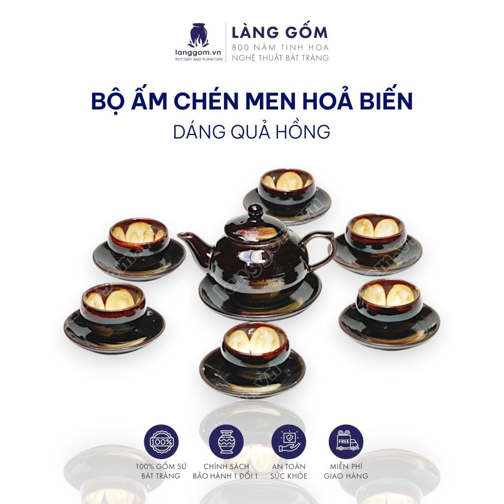  Bộ ấm chén men hỏa biến dáng quả hồng 