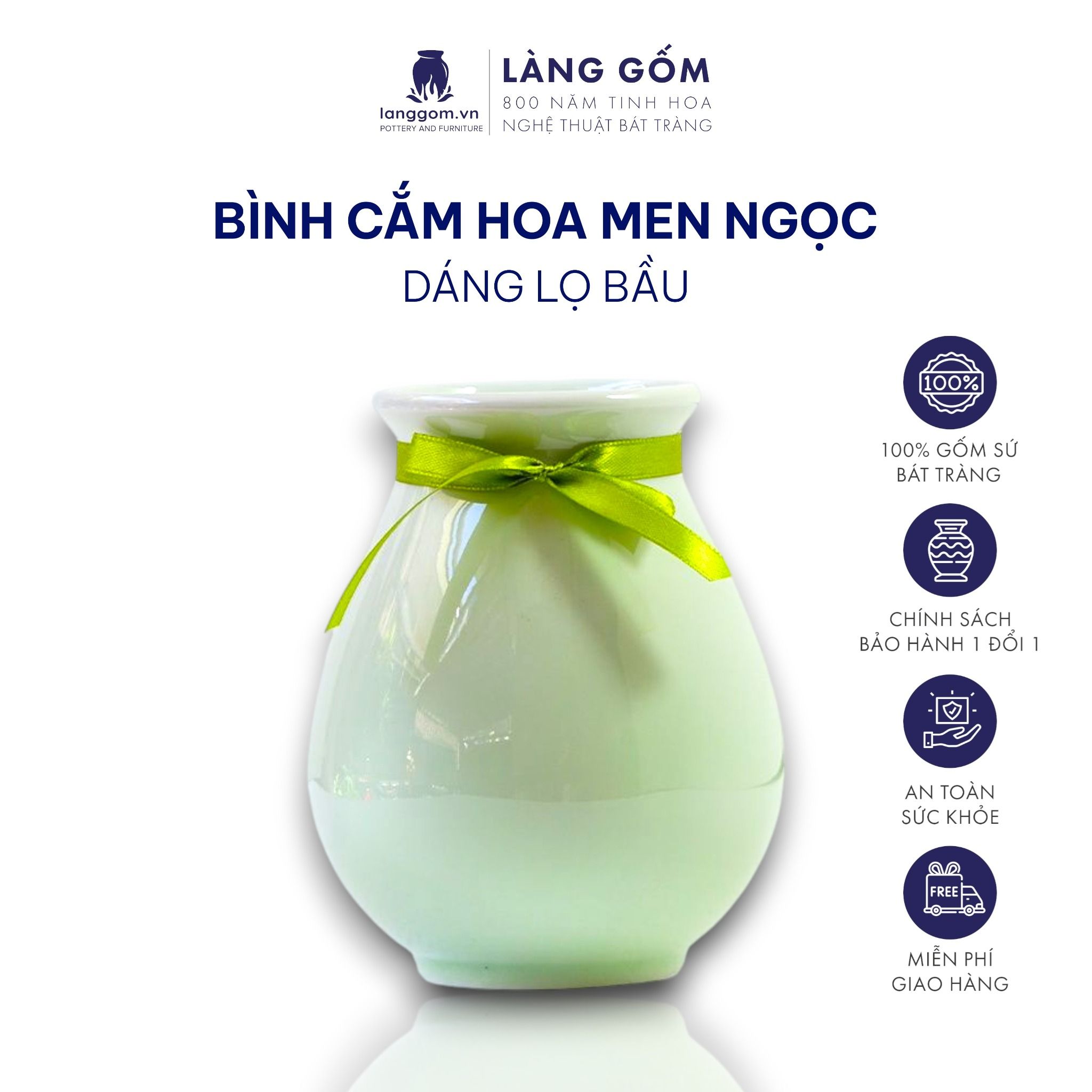  Bình hoa men ngọc dáng lọ bầu 